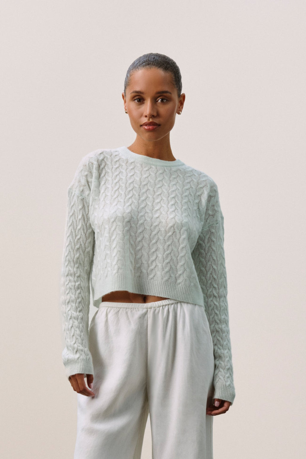 CHRISSY CROPPED CABLE KNIT SWEATER
